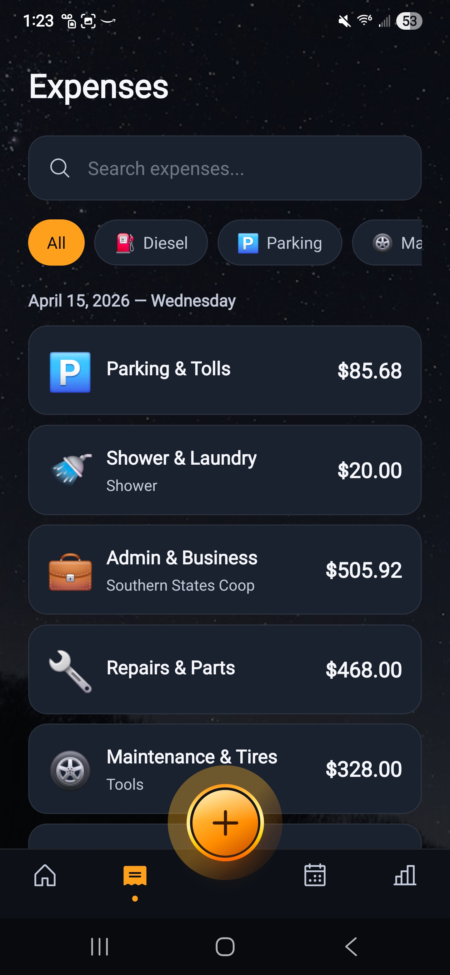 Expense list, categorized