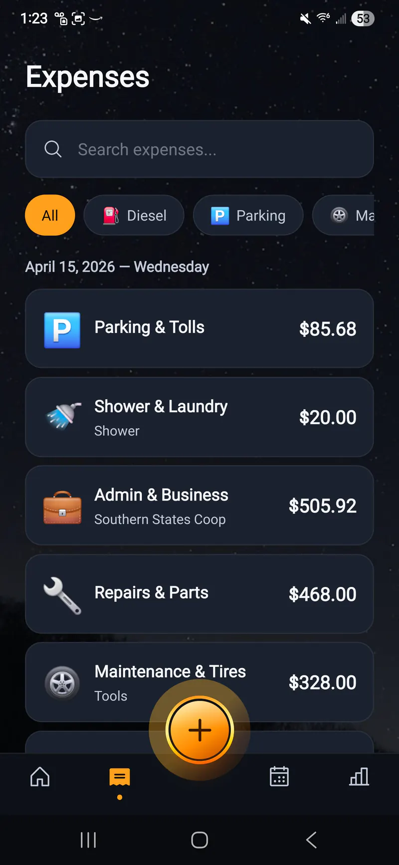 Expense list, categorized