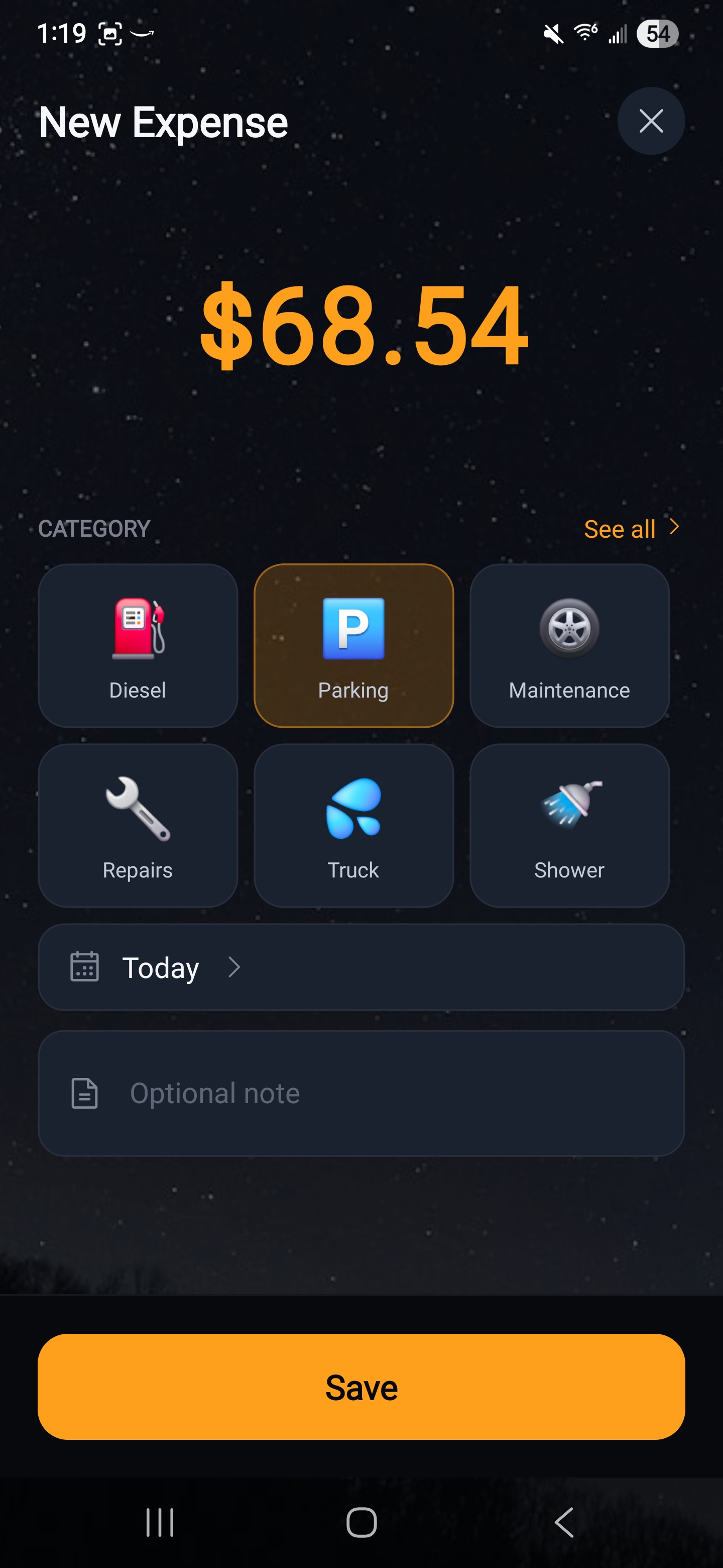 Adding a new expense in TruckBooks