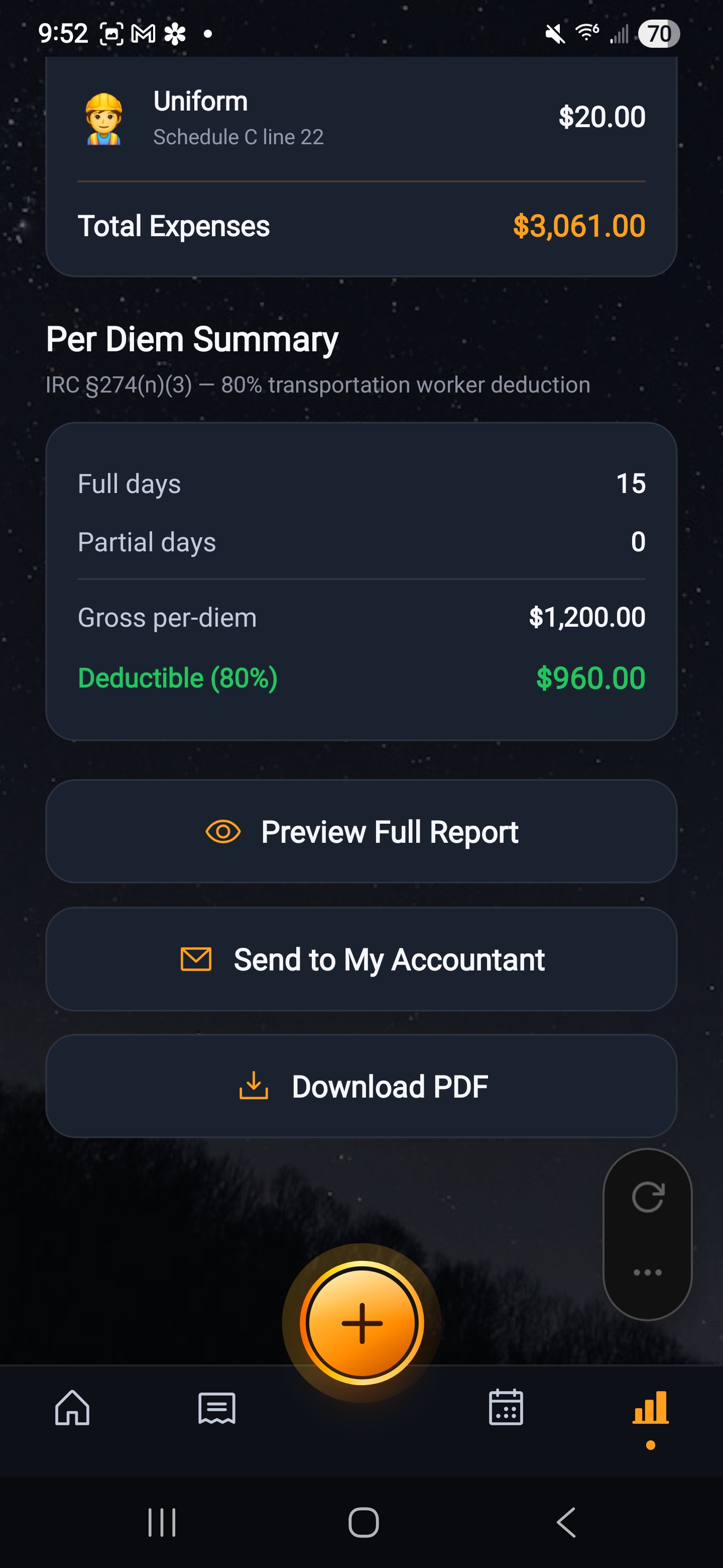 One-tap PDF report ready to send