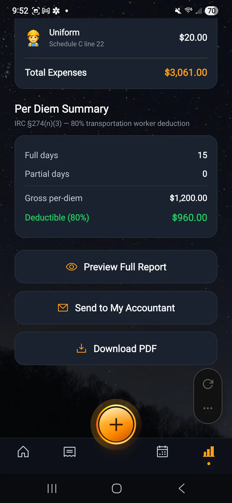 One-tap PDF report ready to send